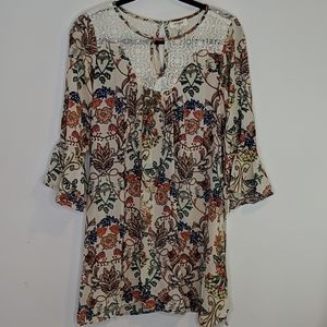 Umgee Boho Floral Lace Bell Sleeve Tunic Dress $30